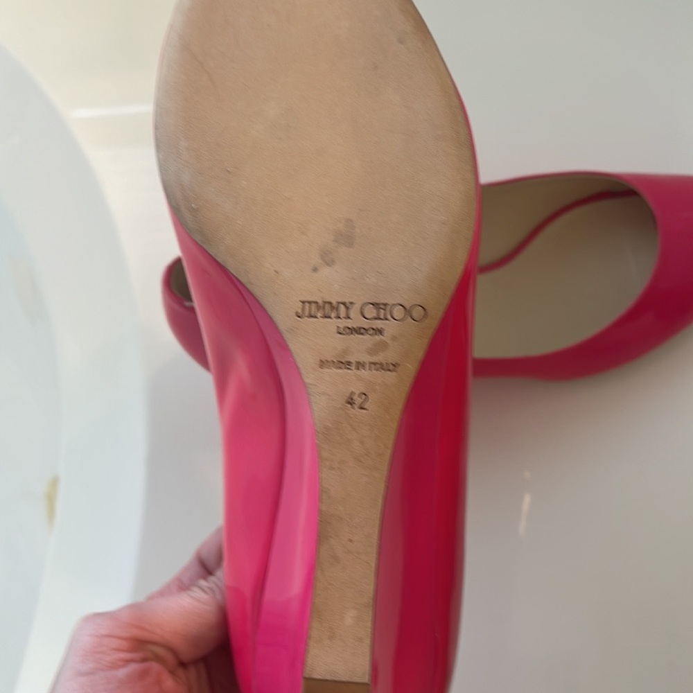 Jimmy Choo, Barbie pink peep-toe Wedge Heels - Picture 3 of 3